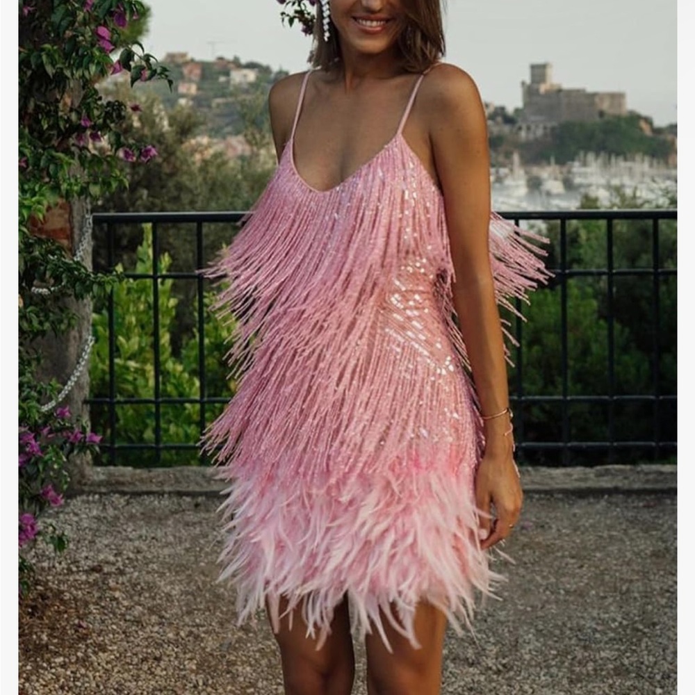 Pink Fringe Mini Dress